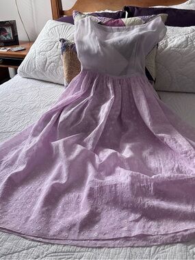 1960s handmade lavender Eyelet Midi Dress - Women's Sleeveless Summer Dress